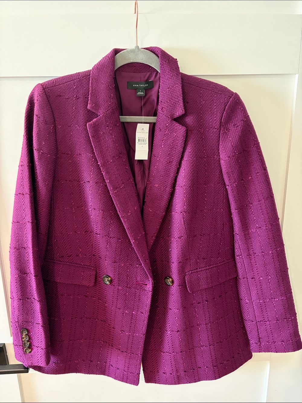Ann Taylor fuchsia textured tweed blazer